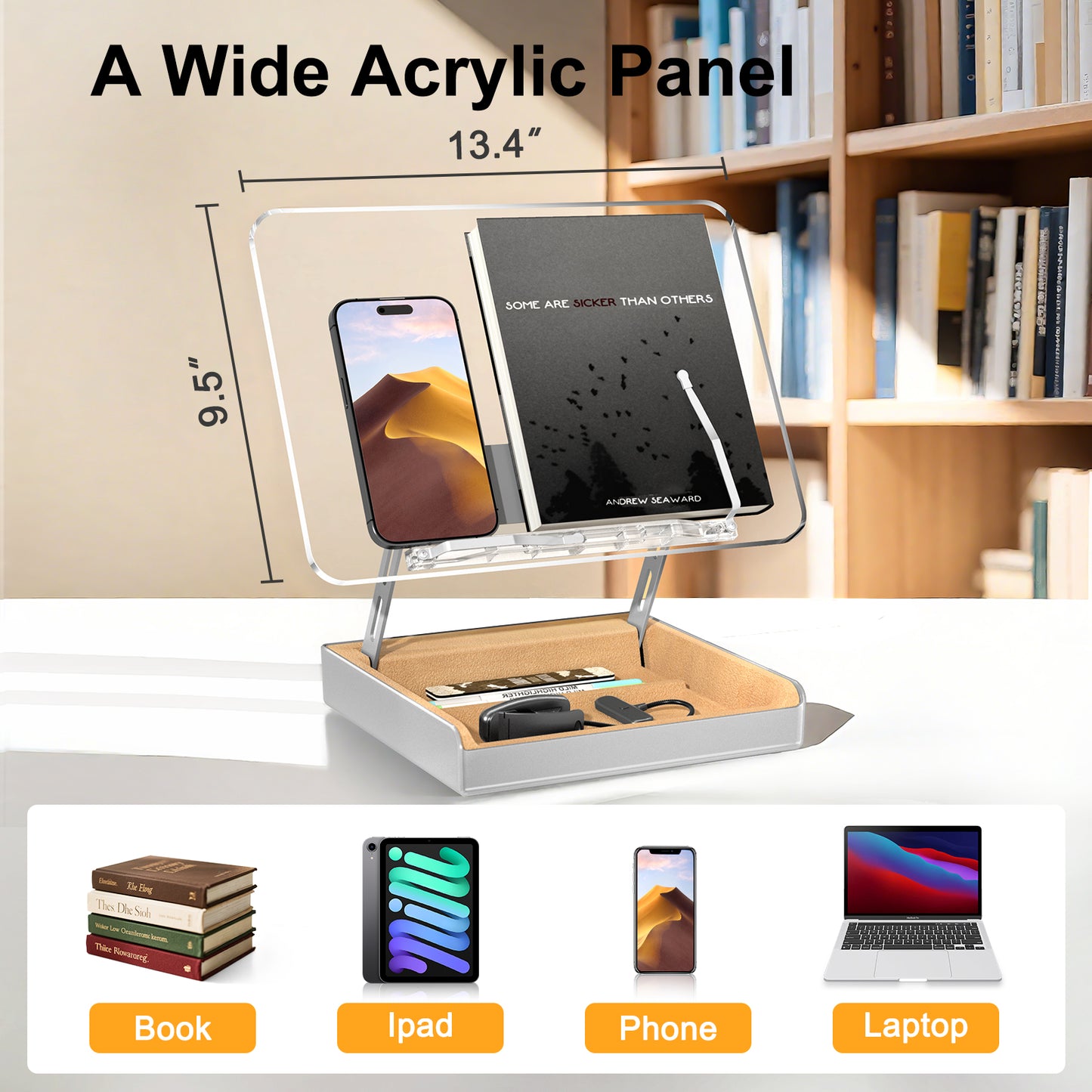 Acrylic Book Stand with Storage