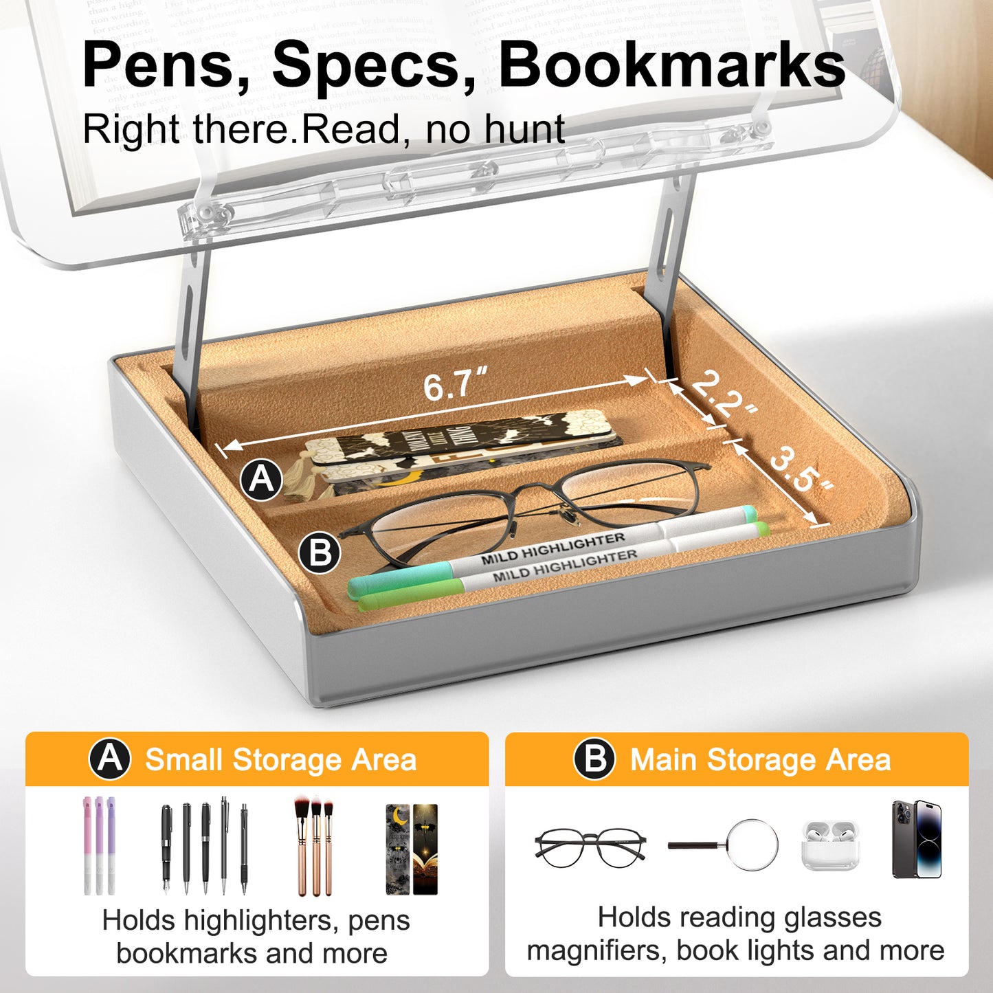 Acrylic Book Stand with Storage